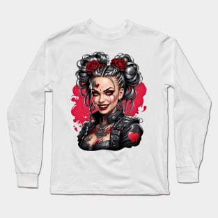 Steampunk Gothic girl retro vintage spooky valentine design Long Sleeve T-Shirt